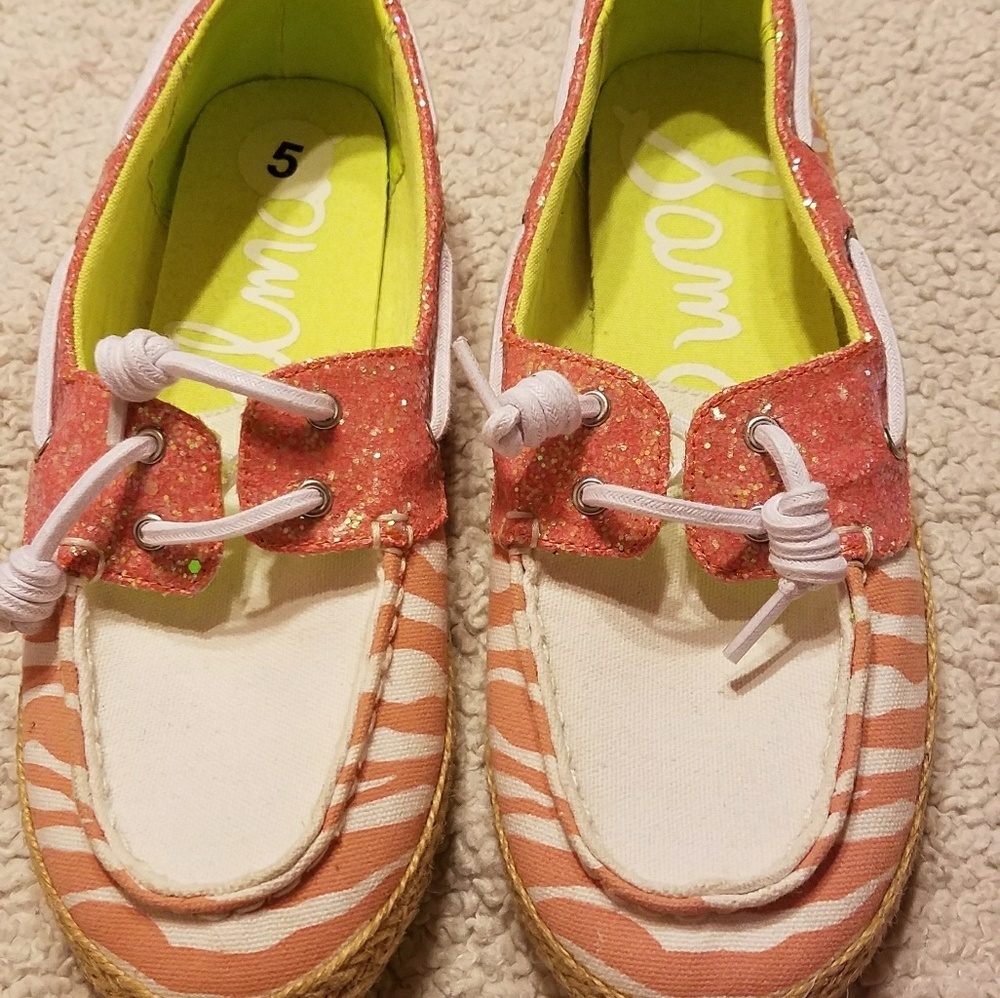 NWOT Sam Edelman zebra print pink slip on loafer RARE canvas boat shoes sz 7